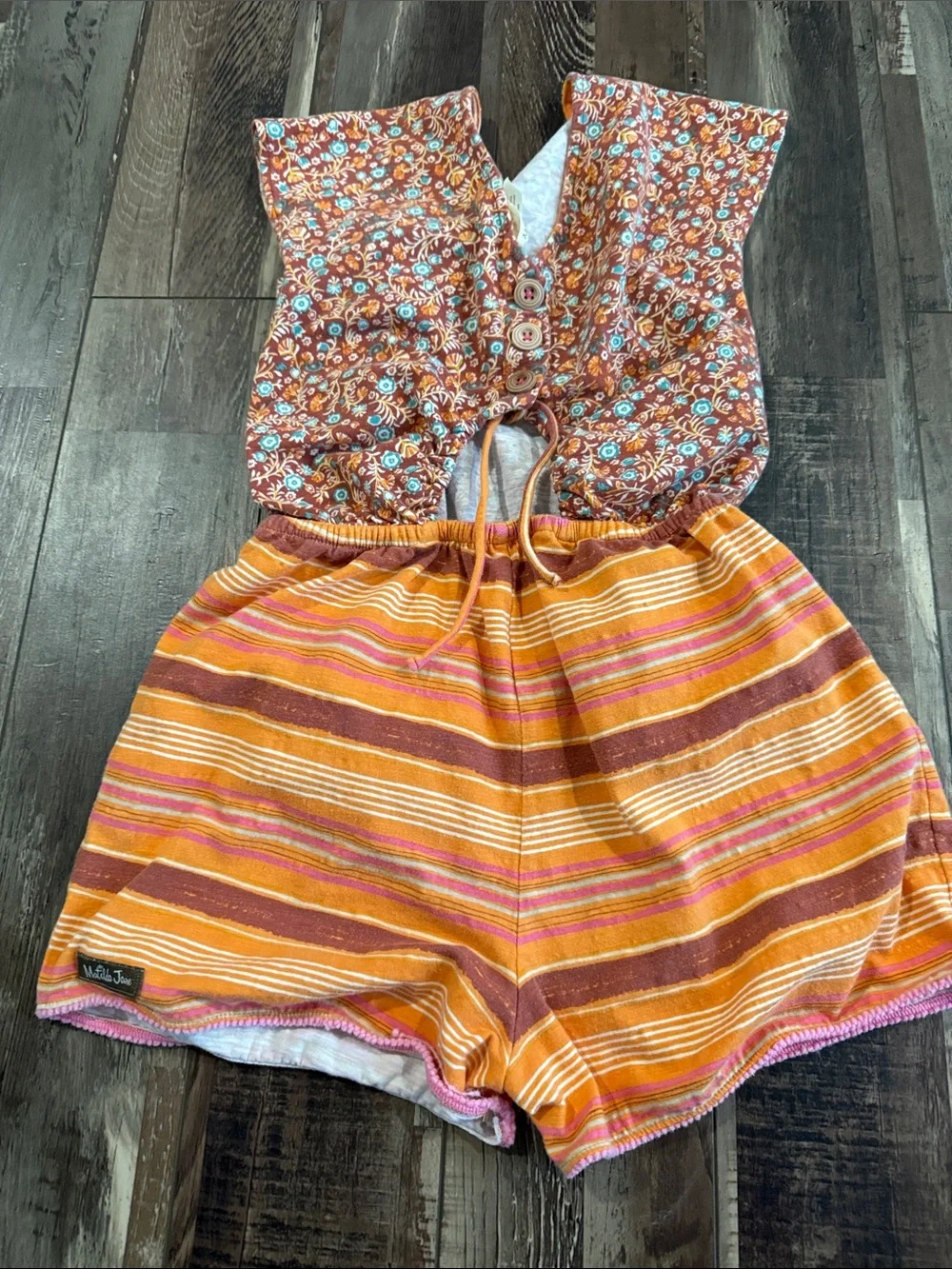 Matilda Jane Floral Top & Striped Romper in Orange, Pink, Brown